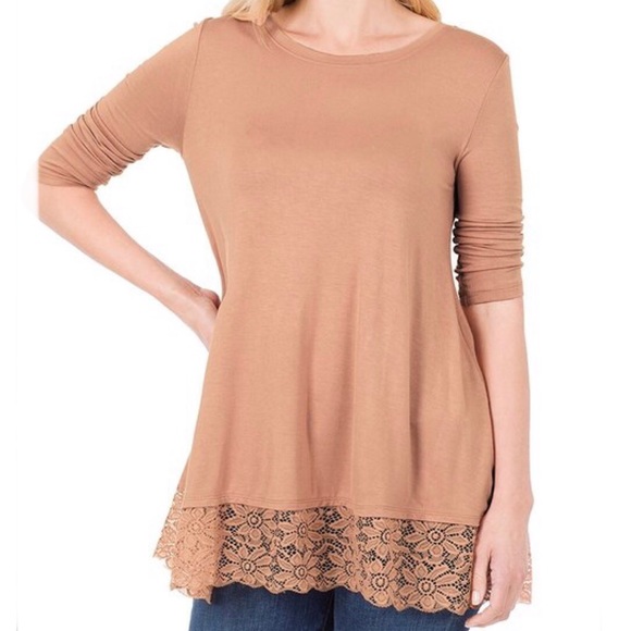 NEW Boho lace hem 3/4 sleeve top - Ivory - Picture 5 of 5